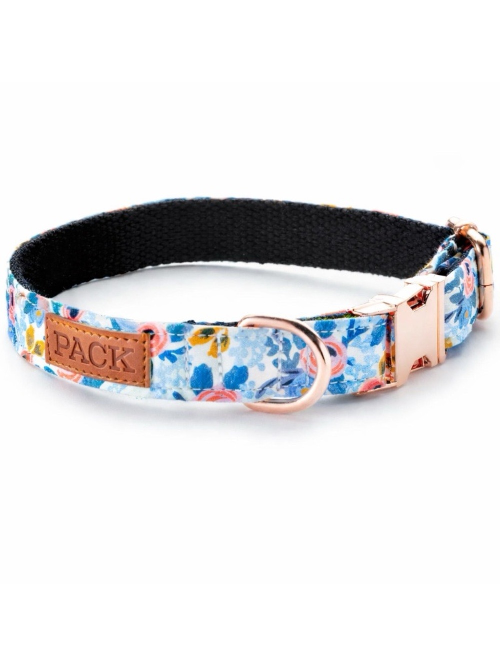 NWT Pack Leashes Blue Floral Rosé Pattern Dog Collar Size Medium